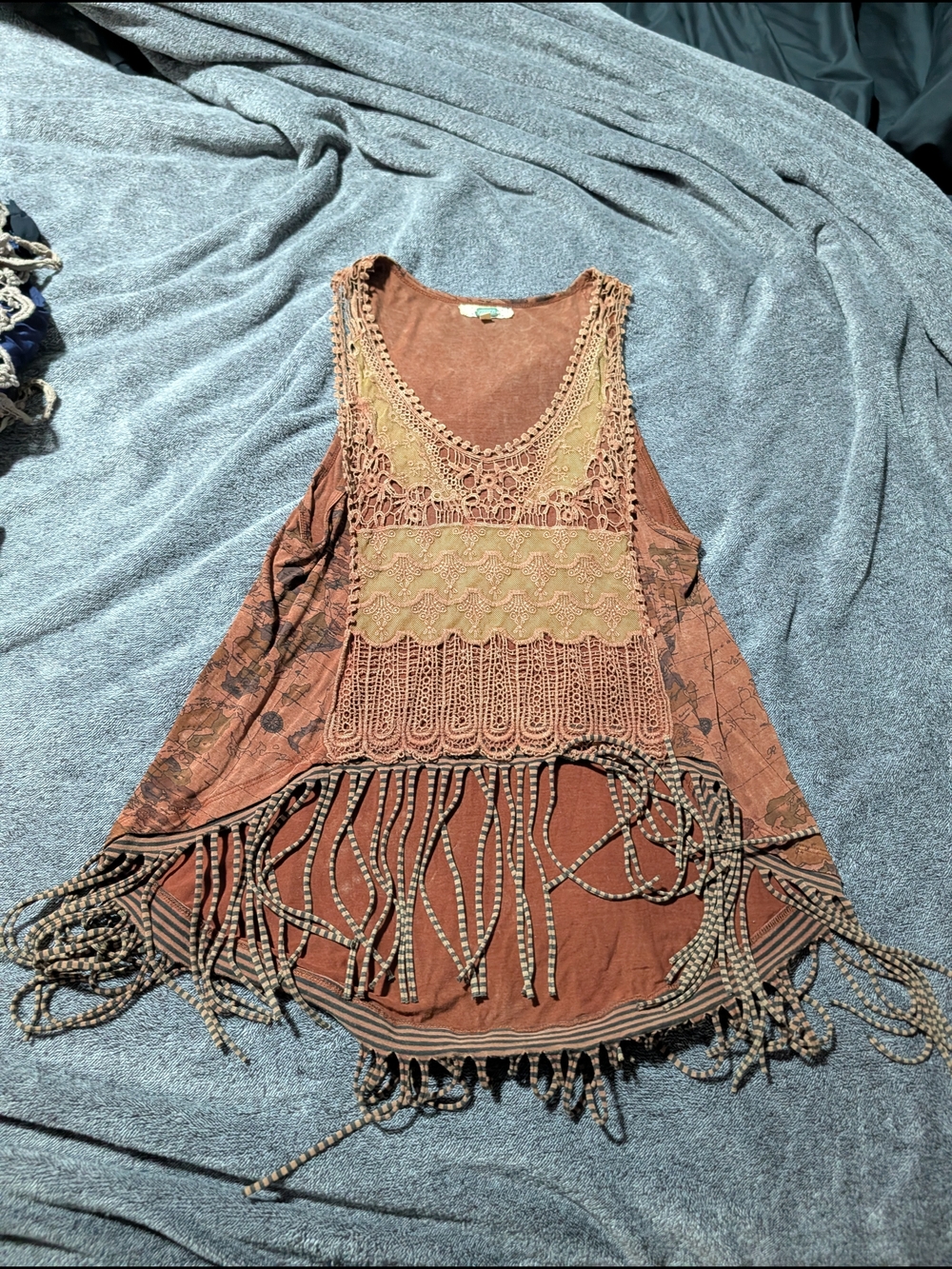 Gimmicks Brown Crochet Fringe Tank Top - Picture 2 of 4